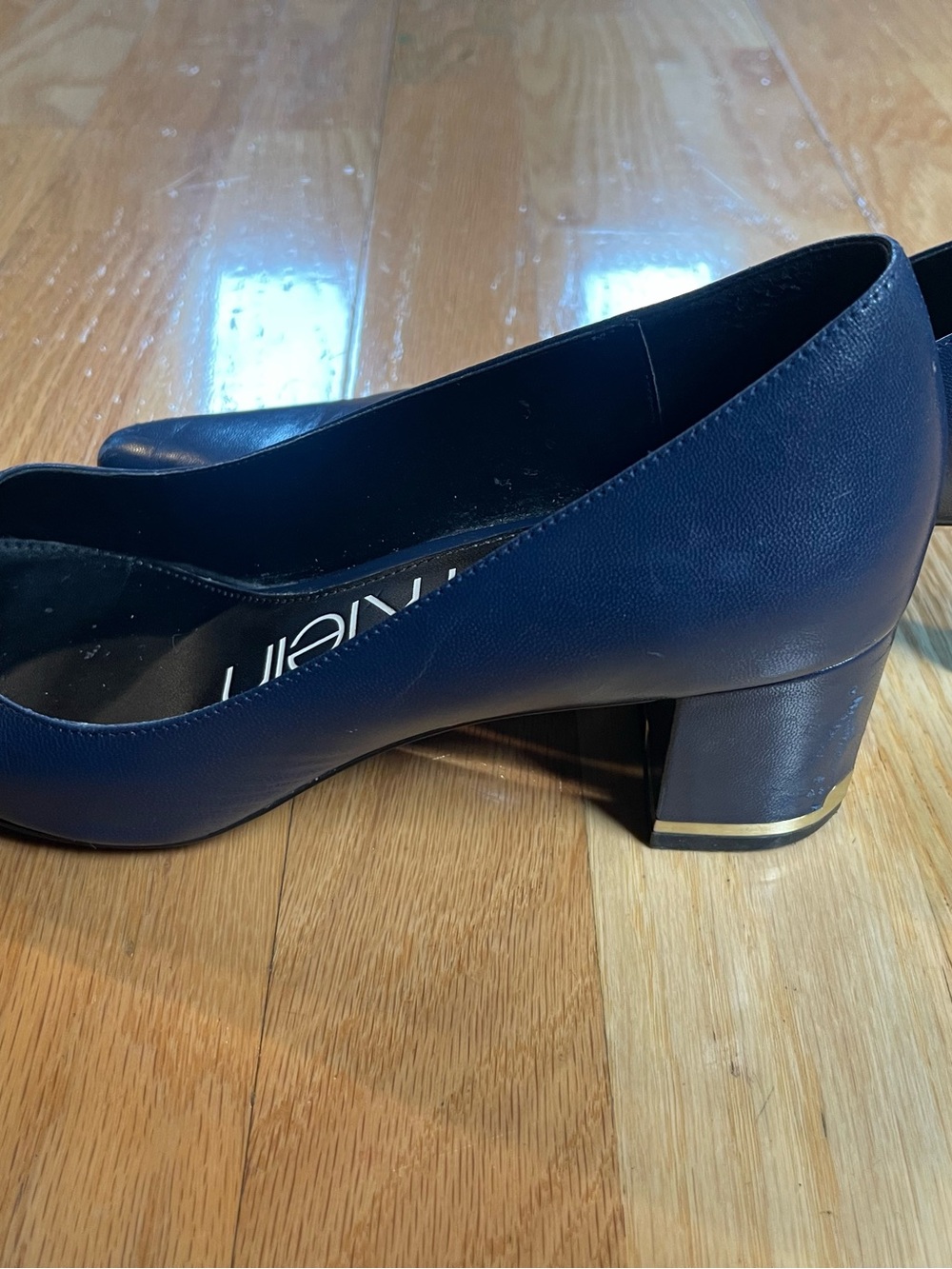 Calvin Klein Navy Pointed-Toe Leather Pumps - Picture 2 of 4